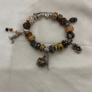 Pandora Style  Silver and Brown Charm Charm Bracelet